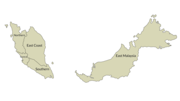 Malaysia map with main regions. Map of Malaysia png