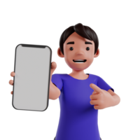 person innehav smartphone 3d framställa, lämplig för befordran material. png