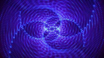 Abstract glowing wave of particles and dots moves on a blue background, The surface of the particle dots is curved. Big data visualization. Artificial intelligence. 3D rendering. video