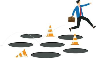 Avoid pitfall, adversity and brave to jump pass mistake or business failure, skill and creativity to solve problem concept vector