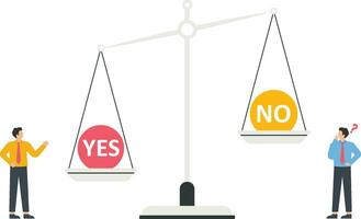 compare risk and benefit of yes and no choices on scales vector