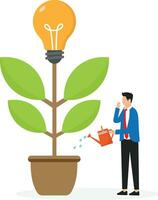 Planting new idea, growing business development, progress or growth strategy, solution, learning, education or creativity concept vector