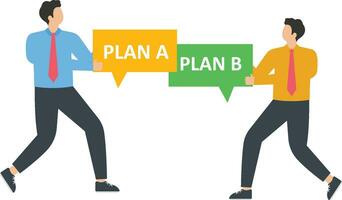 Business solution and goals. Business people choose between options, plan A and B scenario vector