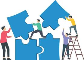 Work together, teamwork or collaboration to solve problems, team doing work for success together, partnership concept vector