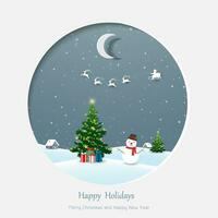 alegre Navidad y contento nuevo año saludo tarjeta, celebrar tema en invierno noche antecedentes vector