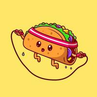 Cute Taco Playing Jump Rope Cartoon Vector Icon Illustration. Food Sport Icon Concept Isolated Premium Vector. Flat Cartoon Style