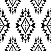 Seamless repeat geometric ethnic pattern. Aztec and Navajo tribal abstract vector style in black and white colors. Design for fabric, textile, ornament, printing, interior, rug.