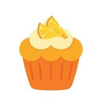 Cute Cupcake with Orange Tangerine Icon Cartoon Pastry Bakery Vector Illustration