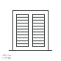 Window with roller blinds icon. Simple outline style. Blind, closed, construction, room, house, home interior concept. Thin line symbol. Vector illustration isolated. Editable stroke.