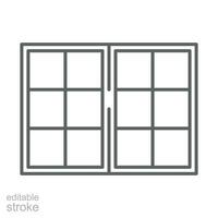 Window icon. Simple outline style. Double, window frame, square, close, room, house, home interior concept. Thin line symbol. Vector illustration isolated. Editable stroke.