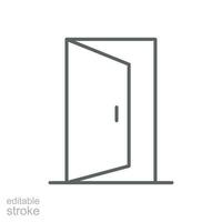 abrió puerta icono. sencillo contorno estilo. puerta, abierto, ingresar, salida, entrada, casa, hogar interior concepto. Delgado línea símbolo. vector ilustración aislado. editable ataque.