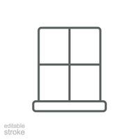 Window icon. Simple outline style. Window frame, square, construction, room, house, home interior concept. Thin line symbol. Vector illustration isolated. Editable stroke.