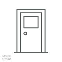 puerta icono. sencillo contorno estilo. frente puerta con vaso ventana, marco, construcción, habitación, casa, hogar interior concepto. Delgado línea símbolo. vector ilustración aislado. editable ataque.