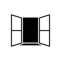 Opened window icon. Simple solid style. Open window, frame, room, house, home interior concept. Silhouette, glyph symbol. Vector illustration isolated.