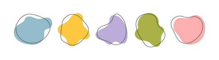 Set of colorful amoeba organic graphic elements irregular shapes with line. Isolated on a white background. Doodle illustration concept vector