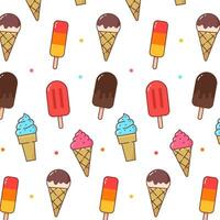 Ice cream pattern in cartoon style on white background. Vector illustration