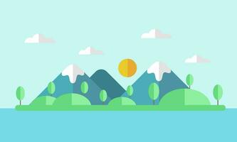 Mountain and sea views flat design. Vector illustration