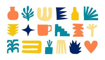 Various hand drawn doodle abstract shape elements. Set of colored icons. All elements are isolated. Vector illustration