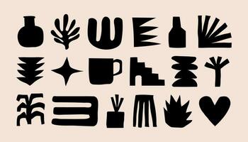 Various hand drawn doodle abstract shape elements. Set of black icons. All elements are isolated. Vector illustration