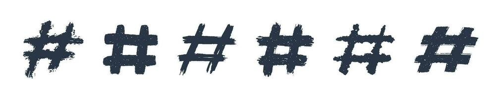 Hashtags, vector ink painted tag icons on white background. Hand Drawn vector illustration