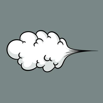 Comic cloud or smoke, cartoon vector motion effects, and explosions isolated on gray background. Vector illustration