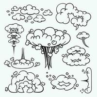 Comic clouds, cartoon vector clouds in line style isolated on light background.