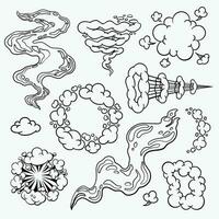 Comic clouds, cartoon vector clouds in line style isolated on light background.