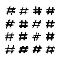 Hashtags, vector ink painted tag icons on white background. Hand Drawn vector illustration