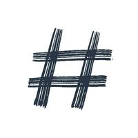 Hashtag, vector ink painted tag icon on white background. Hand Drawn vector illustration