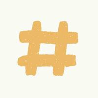 Hashtag, yellow ink painted tag icons on white background. Hand Drawn vector illustration