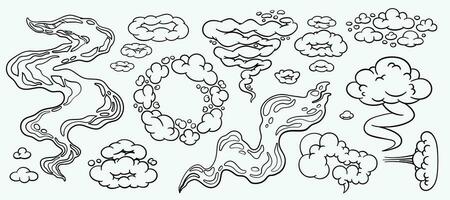 Comic clouds, cartoon vector clouds in line style isolated on light background. Vector illustration