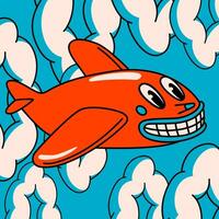 Cartoon vector funny cute Comic characters, plane. Crazy cartoons Abstract vector collection in trendy retro comic style