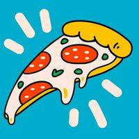 Cartoon vector funny cute Comic characters, pizza slice. Crazy cartoons Abstract vector collection in trendy retro comic style