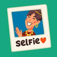 Selfie photo sticker for a social media, making a blog or vlog vector flat illustration. Set of cartoon icons for making internet content.