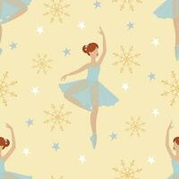 Vector seamless pattern with ballerinas and snowflakes