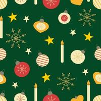 Vector seamless pattern with Christmas bubbles and snowflakes.Christmas ornament background