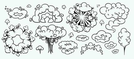 Comic clouds, cartoon vector clouds in line style isolated on light background. Vector illustration