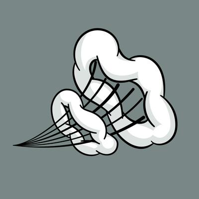 Comic cloud or smoke, cartoon vector motion effects, and explosions isolated on gray background. Vector illustration