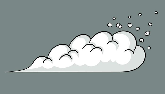 Comic cloud or smoke, cartoon vector motion effects, and explosions isolated on gray background. Vector illustration