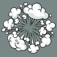 Comic cloud or smoke, cartoon vector motion effects, and explosions isolated on gray background. Vector illustration