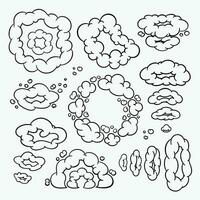 Comic clouds, cartoon vector clouds in line style isolated on light background.