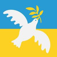 Peace to ukraine. Symbol of peace - dove with a laurel branch on the blue-yellow background. vector illustration