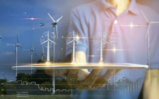 Concept of using clean energy such as wind power and control of usage photo