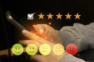 Users rate their service experience on the online application for a customer satisfaction survey concept photo