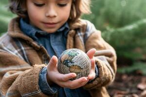 Small Hands, Big Responsibility - A Thoughtful Close-Up of Our Planet - AI generated photo