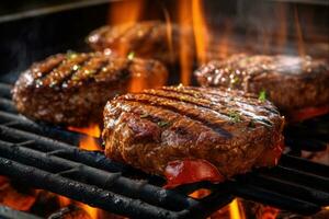 Mouth-Watering BBQ - Captivating Close-ups of Charred Burgers - AI generated photo