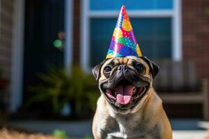 Tongue Out, Hat On - A Hilarious Home Portrait of a Pug - AI generated photo