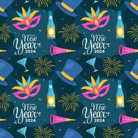 Happy New Year 2024 Seamless Pattern Illustration with Elements Decoration New Years Background vector