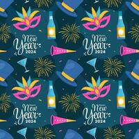 Happy New Year 2024 Seamless Pattern Illustration with Elements Decoration New Years Background vector