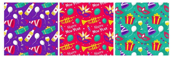 Set of Happy New Year 2024 Seamless Pattern Illustration with Elements New Years Background Design vector